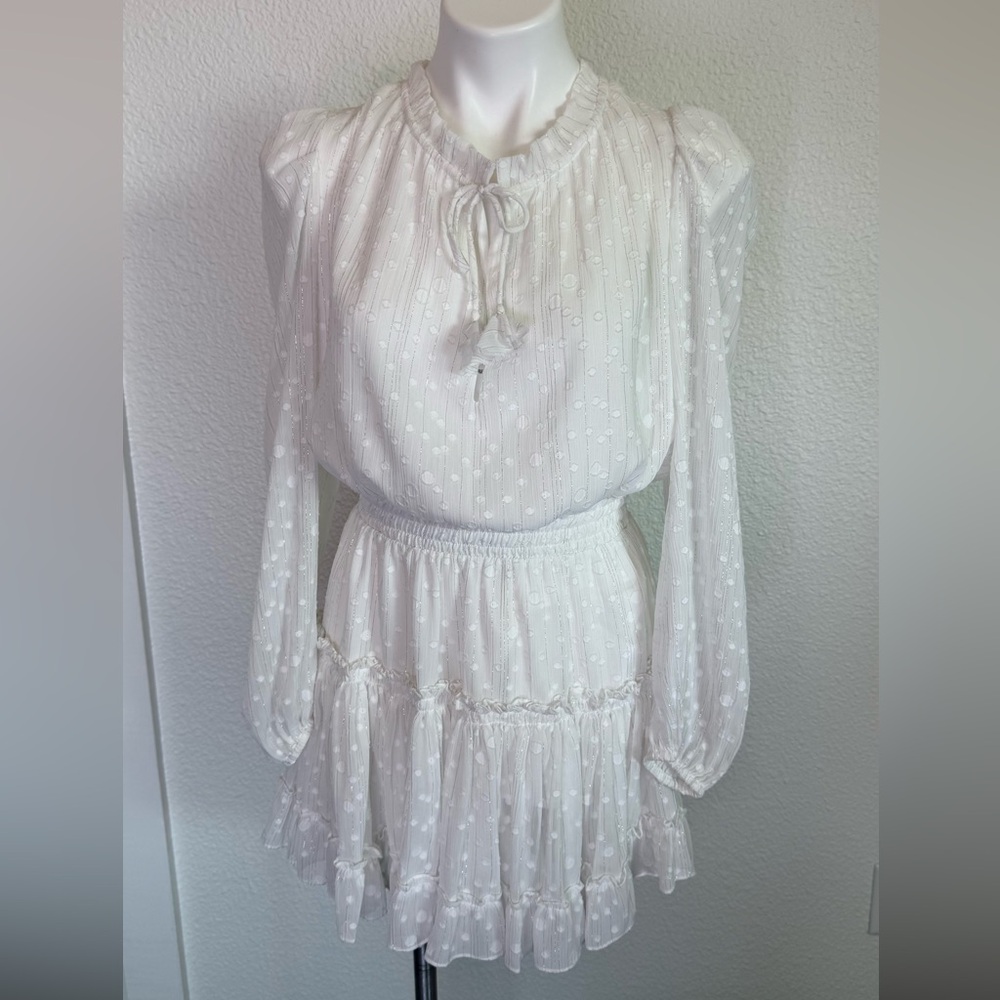 Misa Los Angeles White Swiss Dot Long Sleeve Mini Dress